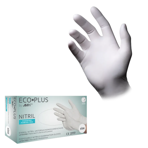 [S01199] Nitril Wegwerphandschoen Poedervrij Wit Eco Plus S 100/doos 01199