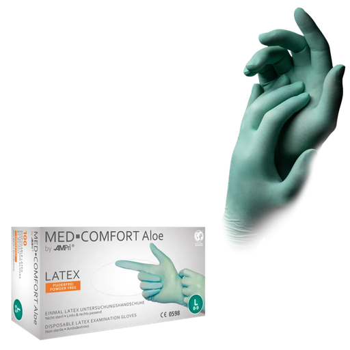 [M01036] Latex Wegwerphandschoen Poedervrij Med-Comfort Mint Groen Aloe-Vera 100st/doos M 01036