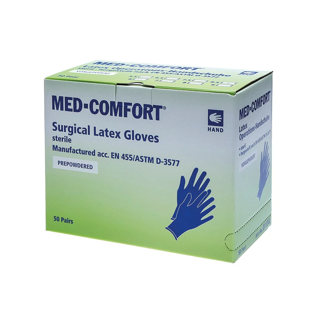 [70-01134] Chirurgisch steriel Latex Wegwerphandschoen Gepoederd Med-Comfort Wit Size 7,0 - 50 paar/doos
