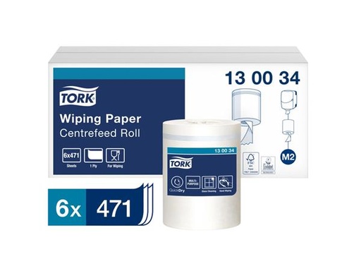 [130034] Tork 130034 6st Wiper 415 Perf.M-rol 1-lgs wit 165 mtr x 20 cm doos à 6 rol/471 vel