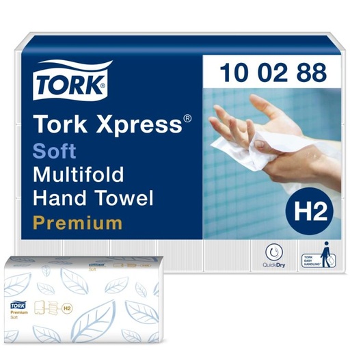 [100288] Vouwhanddoek Tork Premium H2, I-vouw, xpress zacht, 21x34cm, 2-laags, 21x110st/doos