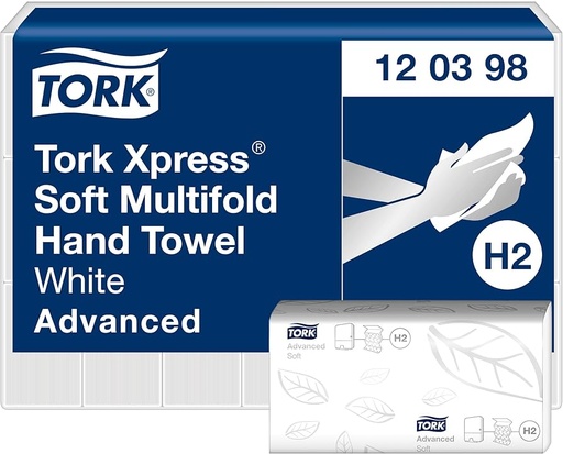 [120398] Vouwhanddoek Tork Xpress H2, M-vouw, zacht, 25,5x21,2cm, 2-laags, 21x180st/doos
