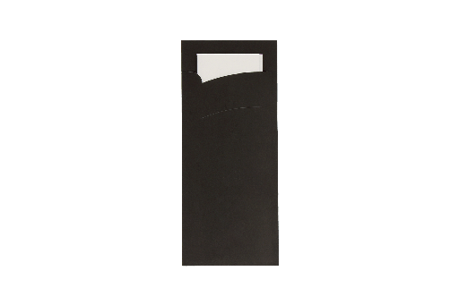 [1519988516] Bestekzakje pochette zwart met wit servet 600st