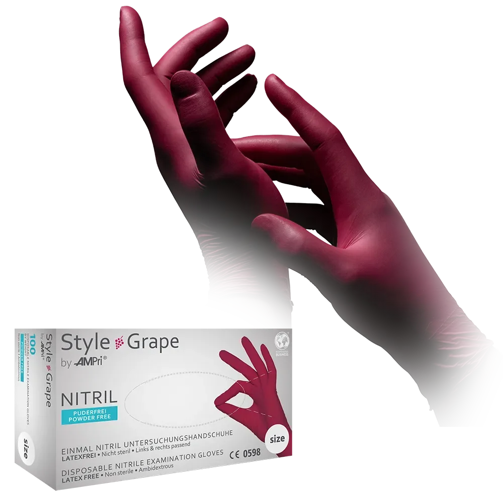 [M01186] Nitril Wegwerphandschoen Poedervrij Style Bordeaux M 100/doos 01186
