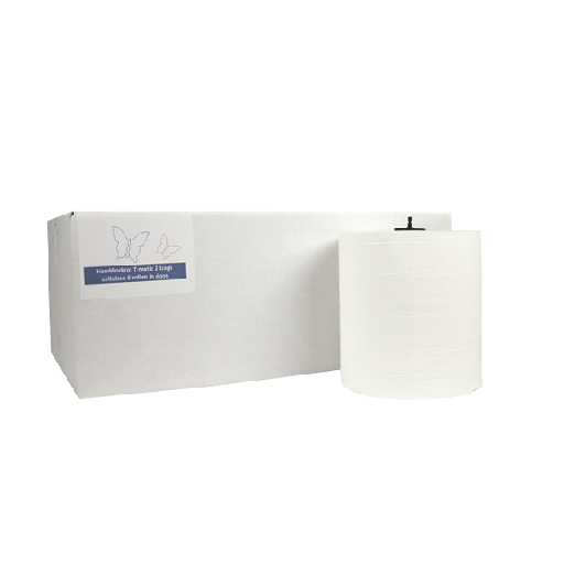 [1519987469] Handdoekrol Matic 2 laags 6x150 meter Ø21cm 100% cellulose wit T7 6st