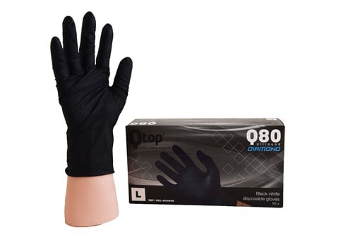 [QGL-80AR58] Nitril Wegwerphandschoen Poedervrij Zwart XL - Diamond Text. 8,0 mil - (heavy) 100/doos
