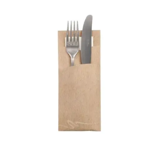 [87455] Bestekzakjes 20 cm x 8,5 cm naturel inclusief wit servet 33 x 33 cm 2-laags 520st