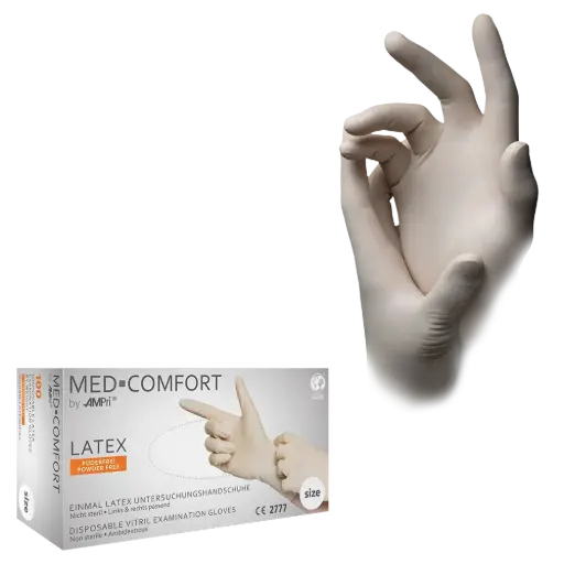 [M01030] Latex Wegwerphandschoen Poedervrij Wit Med-Comfort M 100/doos 01030
