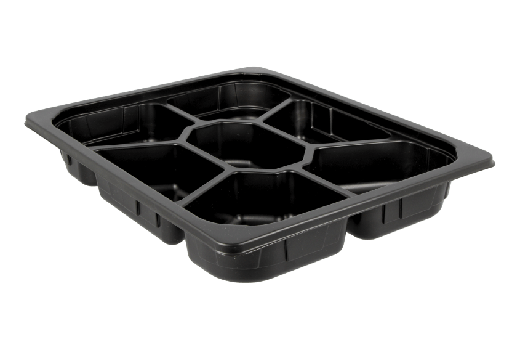 [1519925161] PP tray 1/2 Gastro 7-vaks Zwart 50mm 100st