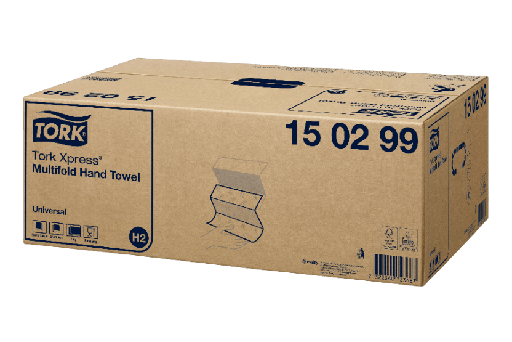 [1519925241] Tork Xpress® H2 Multifold Handdoeken 2-laags Z-vouw 20x237 vellen gerecycled WIt (150299) 20st